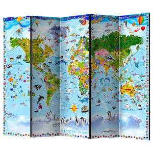 Paravent World Map for Kids II (5 élém.) Intissé / Pin - Multicolore