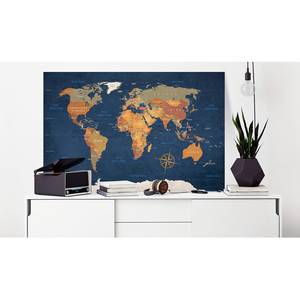 Wandbild World Map: Ink Oceans Leinwand - Beige - 60 x 40 cm