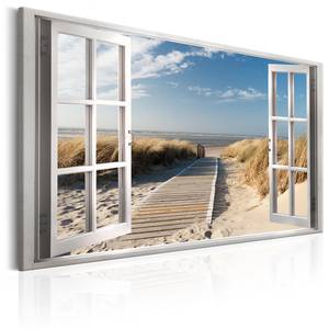Tableau déco Window: View of the Beach Toile - Beige - 120 x 80 cm