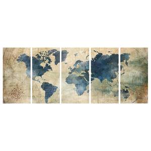 Afbeelding Retro Map (set van 5) canvas - groen - 225 x 90 cm