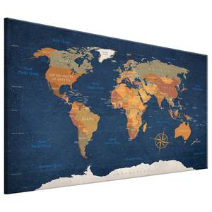 Wandbild World Map: Ink Oceans Leinwand - Beige - 120 x 80 cm