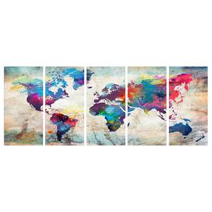 Wandbild World Map: Cracked Wall Leinwand - Mehrfarbig - 200 x 80 cm