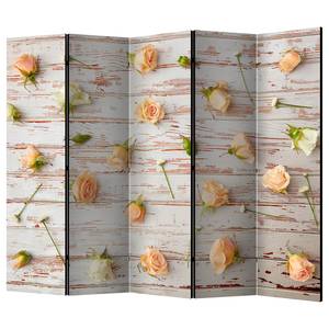 Paravent Wood & Roses II (5-teilig) Vlies / Kiefer - Pink