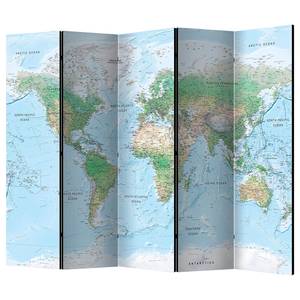 Kamerscherm World Map (set van 5) vlies/grenenhout - beige