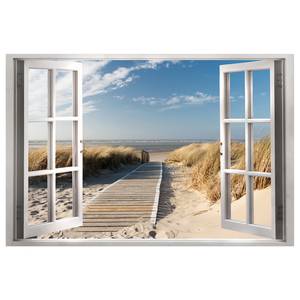 Wandbild Window: View of the Beach Leinwand - Beige - 90 x 60 cm