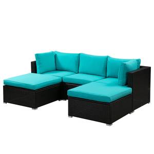 Loungeset Goobo II (5-delig) katoen/polyrotan - bruin/turquoise