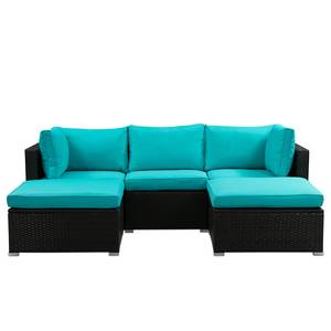 Loungeset Goobo II (5-delig) katoen/polyrotan - bruin/turquoise