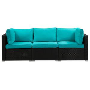 Loungeset Goobo II (5-delig) katoen/polyrotan - bruin/turquoise