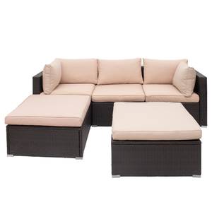 Loungeset Goobo I (5-teilig) Baumwollstoff / Polyrattan - Braun / Beige