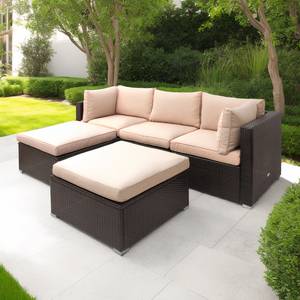 Loungeset Goobo I (5-delig) katoen/polyrotan - bruin/beige