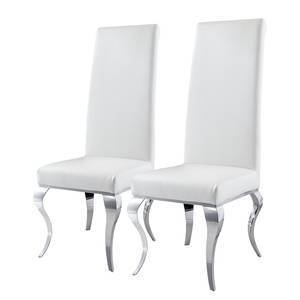 Chaise capitonnée Jaux (lot de 2) Velours / Acier inoxydable - Blanc