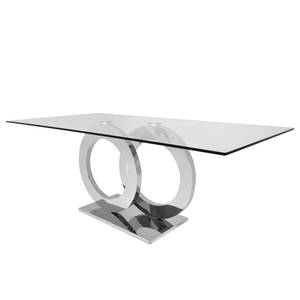 Table Jarny Verre de sécurité / Acier inoxydable - Verre transparent / Argenté - Largeur : 160 cm