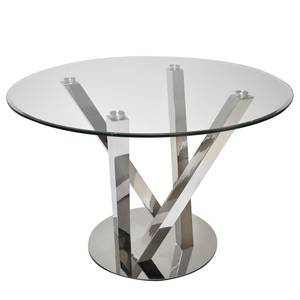 Eettafel Lubine II veiligheidsglas/roestvrij staal - transparant glas/zilverkleurig