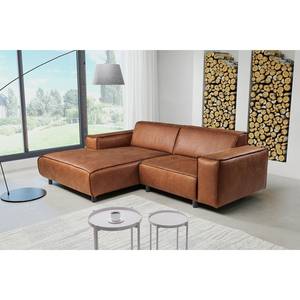 Ecksofa Montans Antiklederlook - Microfaser Yaka: Cognac - Longchair davorstehend links