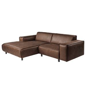 Ecksofa Montans Antiklederlook - Microfaser Yaka: Braun - Longchair davorstehend links