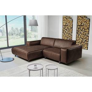 Ecksofa Montans Antiklederlook - Microfaser Yaka: Braun - Longchair davorstehend links