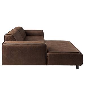 Ecksofa Montans Antiklederlook - Microfaser Yaka: Braun - Longchair davorstehend links