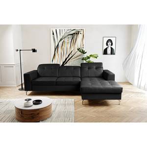 Ecksofa White Pine mit Longchair Echtleder Mabra: Schwarz - Longchair davorstehend rechts