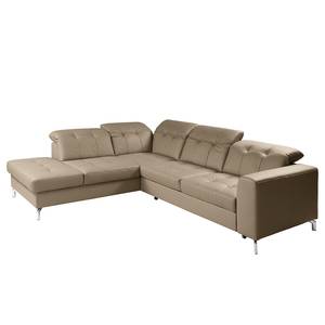 Ecksofa White Pine mit Ottomane Echtleder Mabra: Taupe - Ottomane davorstehend links