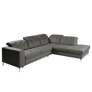 Ecksofa White Pine mit Ottomane Echtleder Mabra: Grau - Ottomane davorstehend rechts