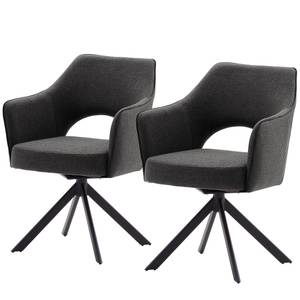 Chaises à accoudoirs Tursin (lot de 2) Tissu structuré / Acier - Anthracite - Noir