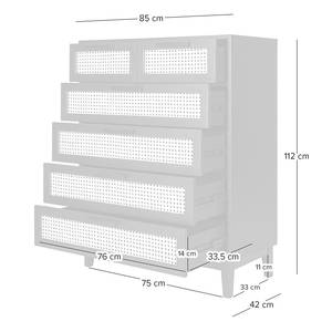 Kast CANEE 112 cm Weens vlechtwerk/fineer van echt hout - natuurlijk/zwart eikenhout