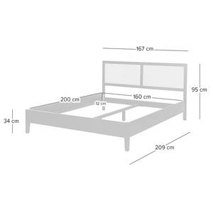 Bed CANEE Weens vlechtwerk/fineer van echt hout - natuurlijk/zwart eikenhout