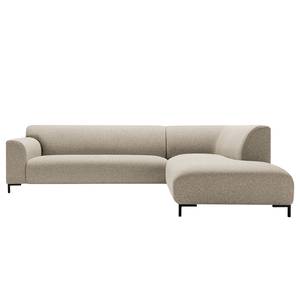 Ecksofa Lussant Flachgewebe - Flachgewebe Shina: Beige - Ottomane davorstehend rechts - Schwarz