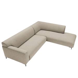 Ecksofa Lussant Flachgewebe - Flachgewebe Shina: Beige - Ottomane davorstehend rechts - Grau