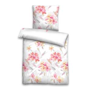 Parure de lit en satin de coton fleurs Satin - Rose vif - 135 x 200 cm + oreiller 80 x 80 cm