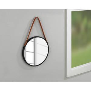 Wandspiegel Borrone ijzer/glas - zwart/zilverkleurig - Diameter: 30 cm