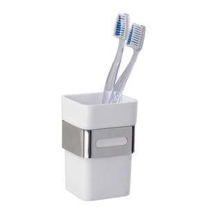 Tandenborstelbekers Premium + (2 stuk) roestvrij staal/kunststof - zilverkleurig/wit