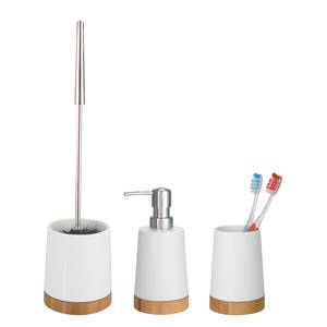 Badkameraccessoires Bamboo (set van 3) keramiek - wit/bruin