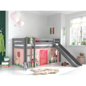 Spielbett Pino Spring Kiefer Grau - Mit Leiter - Mit Rutsche