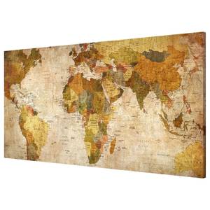 Magneetbord Wereldkaart staal/speciale vinylfolie - bruin - 78 x 37 cm