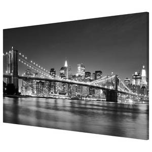 Memoboard Nighttime Manhattan Bridge II Stahl / Vinyl-Spezialfolie - Schwarz / Weiß - 90 x 60 cm