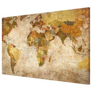 Magneetbord Wereldkaart staal/speciale vinylfolie - bruin - 90 x 60 cm