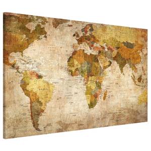 Magneetbord Wereldkaart staal/speciale vinylfolie - bruin - 60 x 40 cm