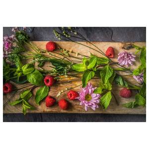 Magnettafel Blumen Himbeeren Minze Stahl / Vinyl-Spezialfolie - Mehrfarbig - 60 x 40 cm