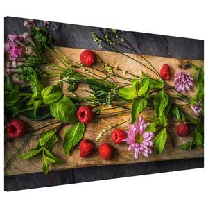 Magnettafel Blumen Himbeeren Minze Stahl / Vinyl-Spezialfolie - Mehrfarbig - 60 x 40 cm