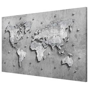 Tableau magnétique Carte du monde béton Acier / Film vinyle - Gris - 60 x 40 cm
