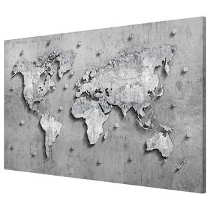 Magneetbord Beton Wereldkaart staal/speciale vinylfolie - grijs - 90 x 60 cm