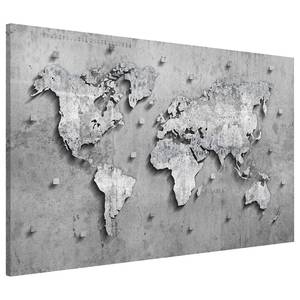 Magneetbord Beton Wereldkaart staal/speciale vinylfolie - grijs - 90 x 60 cm