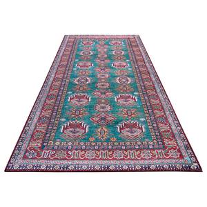 Tapis Aren Kazak Polyester - Vert / Rouge