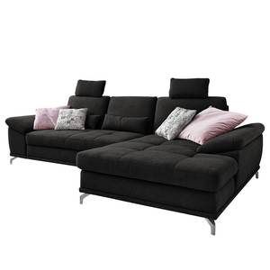 Ecksofa Odenas Webstoff - Webstoff Palila: Schwarz - Longchair davorstehend rechts - Mit Schlaffunktion