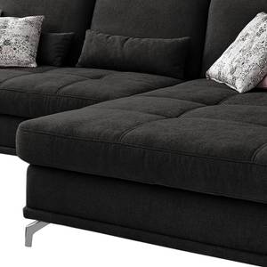 Ecksofa Odenas Webstoff - Webstoff Palila: Schwarz - Longchair davorstehend rechts - Mit Schlaffunktion