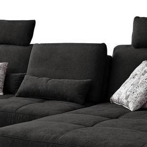 Ecksofa Odenas Webstoff - Webstoff Palila: Schwarz - Longchair davorstehend rechts - Mit Schlaffunktion