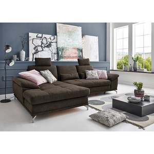 Ecksofa Odenas Webstoff - Webstoff Palila: Espresso - Longchair davorstehend links - Mit Schlaffunktion