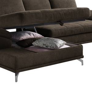 Ecksofa Odenas Webstoff - Webstoff Palila: Espresso - Longchair davorstehend links - Mit Schlaffunktion