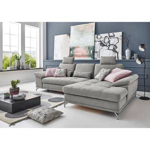 Ecksofa Odenas Webstoff - Webstoff Palila: Granit - Longchair davorstehend rechts - Mit Schlaffunktion